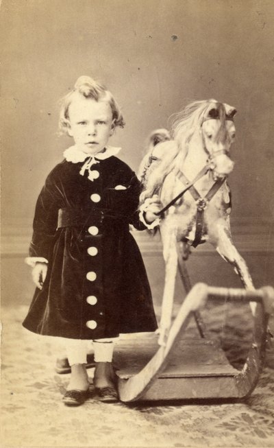 Young Girl Standing by a Rocking Horse, 1870s by T. Duryea